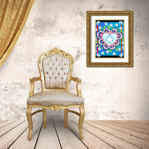 Patriotic Heart Gold Ornate Wood Framed Art Print with Double Matting by Wade, Valarie