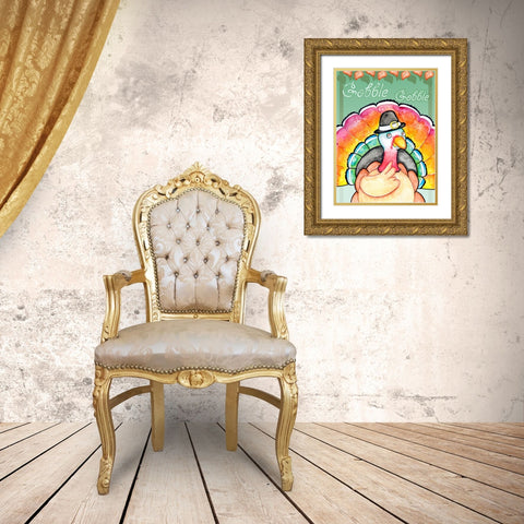 Gobble Gobble Gold Ornate Wood Framed Art Print with Double Matting by Wade, Valarie