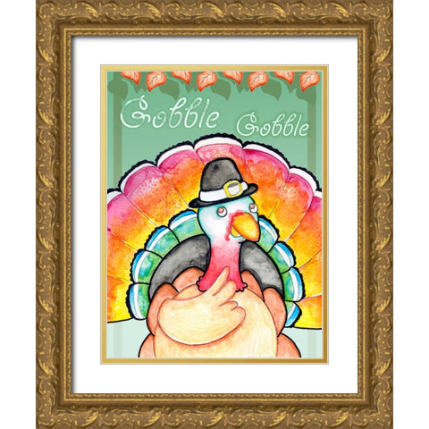 Gobble Gobble Gold Ornate Wood Framed Art Print with Double Matting by Wade, Valarie