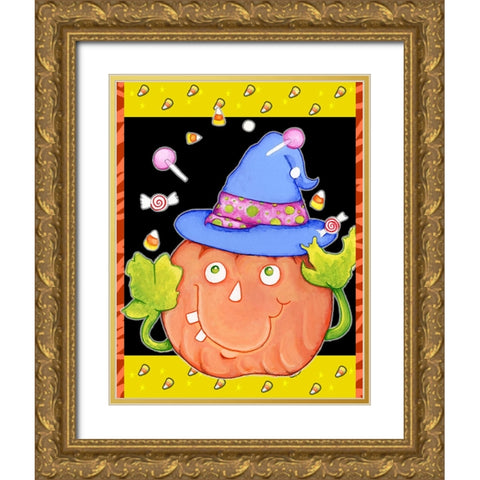 Juggling Pumpkin Gold Ornate Wood Framed Art Print with Double Matting by Wade, Valarie