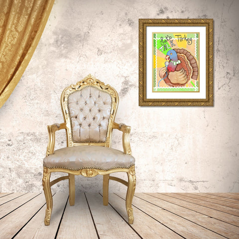 Talking Turkey Gold Ornate Wood Framed Art Print with Double Matting by Wade, Valarie