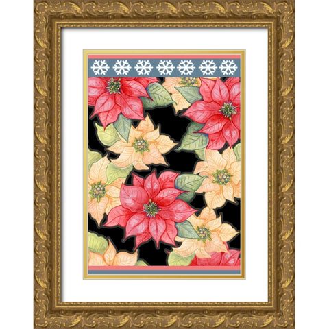 Poinsettias Gold Ornate Wood Framed Art Print with Double Matting by Wade, Valarie