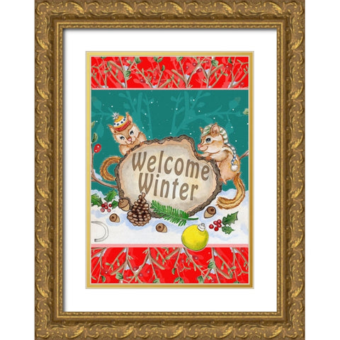 Woodland Winter Welcome Gold Ornate Wood Framed Art Print with Double Matting by Wade, Valarie