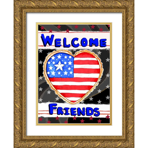 Patriotic Heart Welcome Gold Ornate Wood Framed Art Print with Double Matting by Wade, Valarie