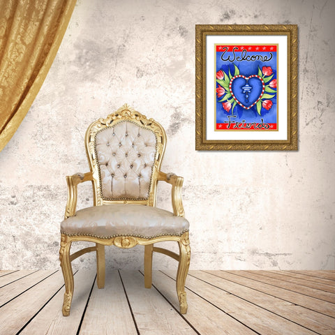 Poppy Heart Gold Ornate Wood Framed Art Print with Double Matting by Wade, Valarie