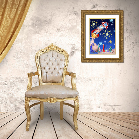 Rocket Celebration Gold Ornate Wood Framed Art Print with Double Matting by Wade, Valarie