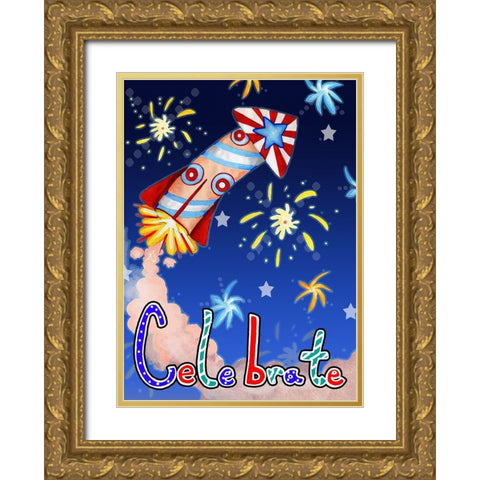 Rocket Celebration Gold Ornate Wood Framed Art Print with Double Matting by Wade, Valarie