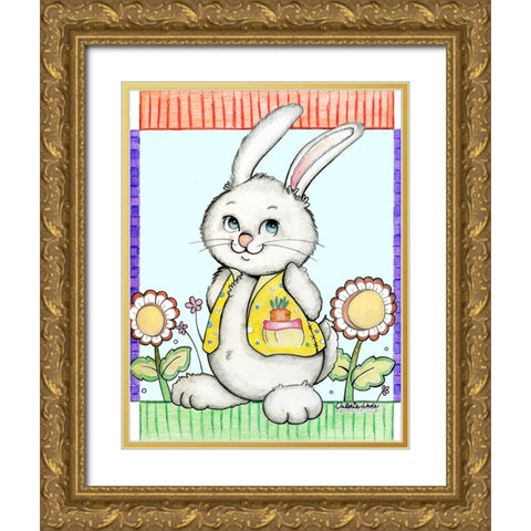 Bunny in Yellow Gold Ornate Wood Framed Art Print with Double Matting by Wade, Valarie