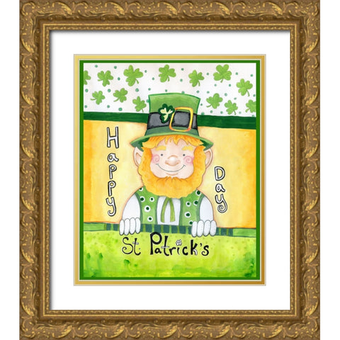 Happy Leprechaun Gold Ornate Wood Framed Art Print with Double Matting by Wade, Valarie