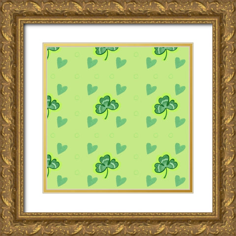 Shamrock Pattern Gold Ornate Wood Framed Art Print with Double Matting by Wade, Valarie