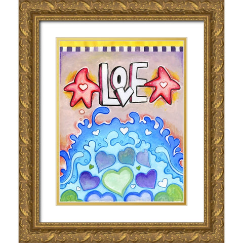 Ocean of Hearts Gold Ornate Wood Framed Art Print with Double Matting by Wade, Valarie