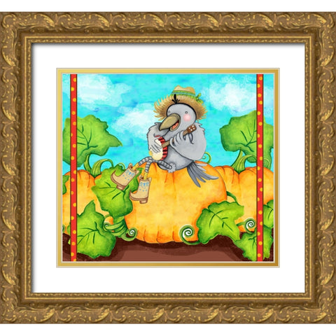 Farmer Crow Pumpkin Patch Gold Ornate Wood Framed Art Print with Double Matting by Wade, Valarie