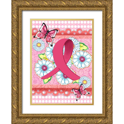 Think Pink Gold Ornate Wood Framed Art Print with Double Matting by Wade, Valarie