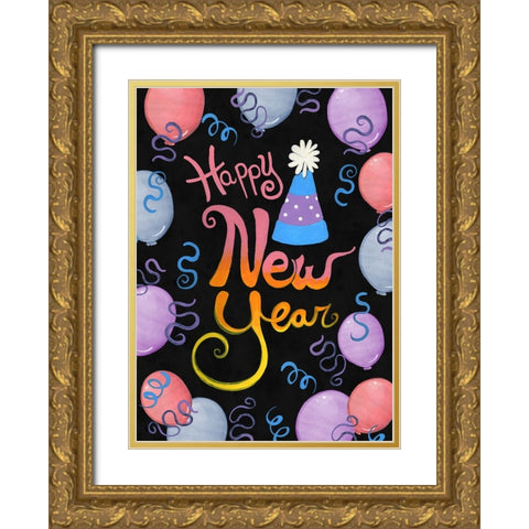 Balloons And Streamers Gold Ornate Wood Framed Art Print with Double Matting by Wade, Valarie