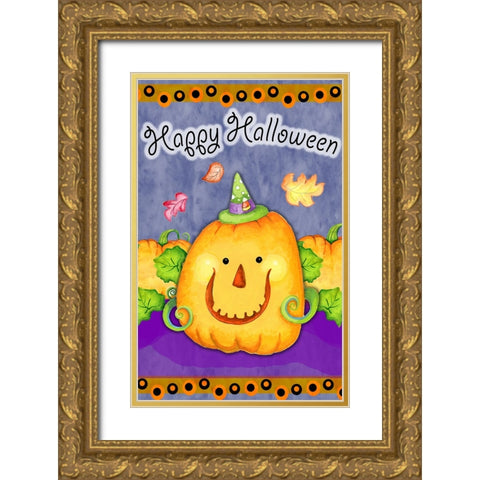 Happy Pumpkin Gold Ornate Wood Framed Art Print with Double Matting by Wade, Valarie