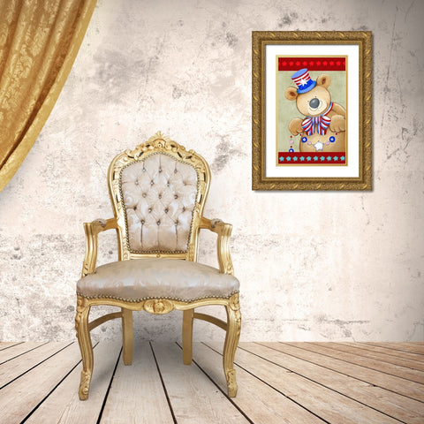 Stars And Stripes Bear Gold Ornate Wood Framed Art Print with Double Matting by Wade, Valarie