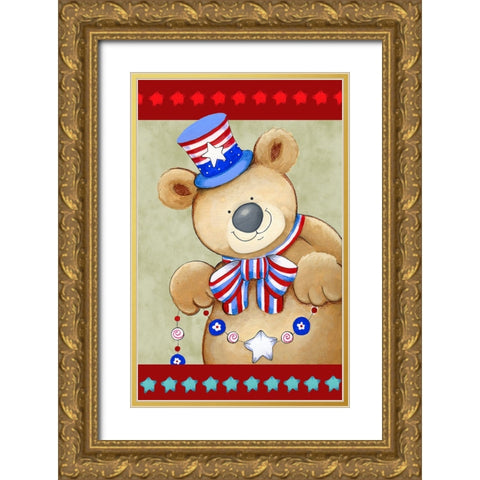 Stars And Stripes Bear Gold Ornate Wood Framed Art Print with Double Matting by Wade, Valarie