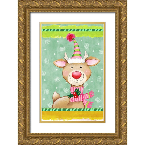 Sweetie Deer Gold Ornate Wood Framed Art Print with Double Matting by Wade, Valarie