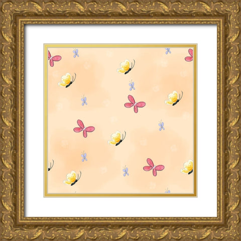 Butterflies Gold Ornate Wood Framed Art Print with Double Matting by Wade, Valarie