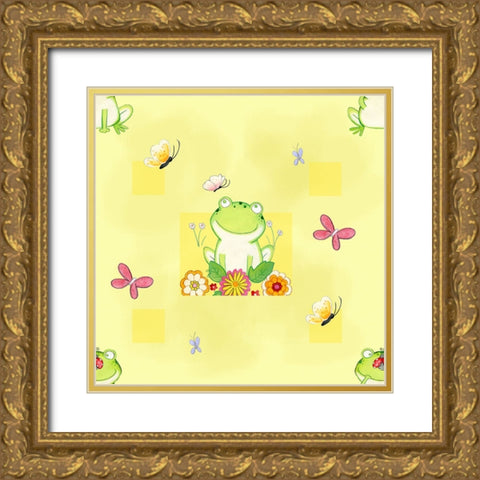 Froggie Friends Gold Ornate Wood Framed Art Print with Double Matting by Wade, Valarie