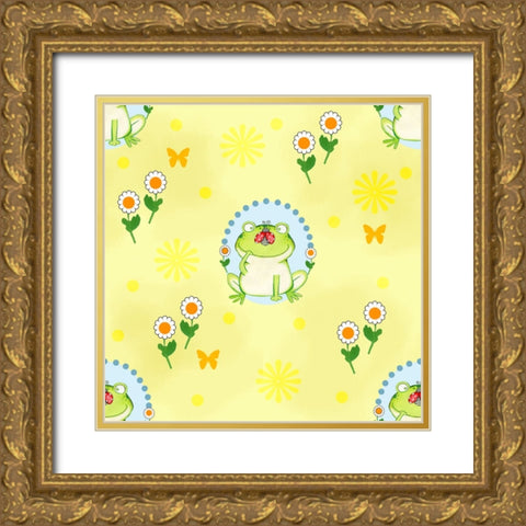 Froggie Garden Gold Ornate Wood Framed Art Print with Double Matting by Wade, Valarie