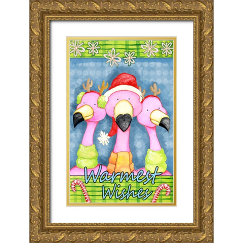Flamingo Party Gold Ornate Wood Framed Art Print with Double Matting by Wade, Valarie