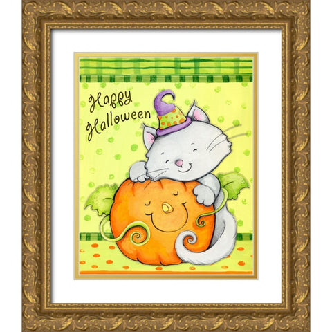 Hugs and Pumpkin Gold Ornate Wood Framed Art Print with Double Matting by Wade, Valarie