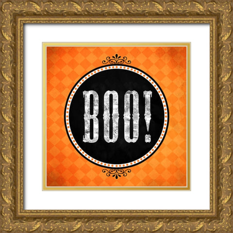 Boo Gold Ornate Wood Framed Art Print with Double Matting by Wade, Valarie
