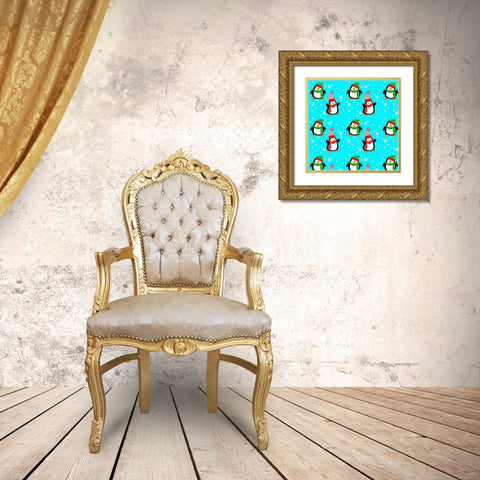 penguin paper Gold Ornate Wood Framed Art Print with Double Matting by Wade, Valarie