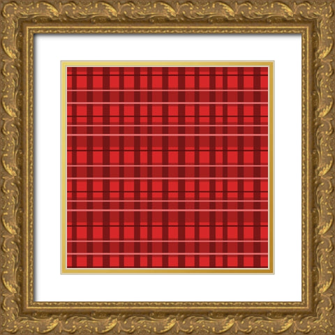 Red Plaid Gold Ornate Wood Framed Art Print with Double Matting by Wade, Valarie