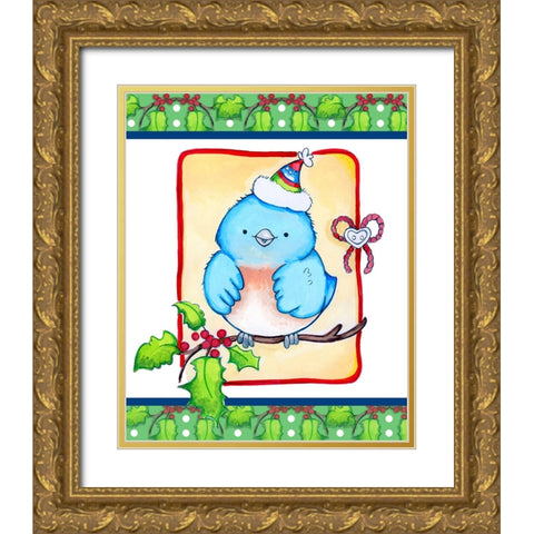 Little Jolly Birdie Gold Ornate Wood Framed Art Print with Double Matting by Wade, Valarie