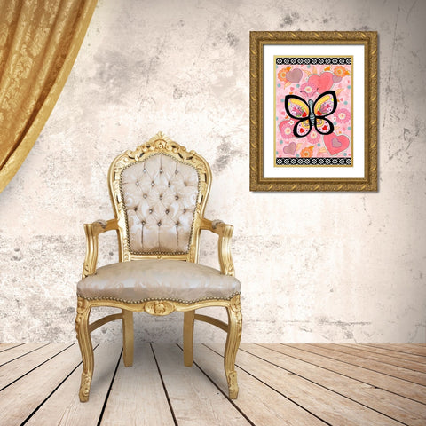 Butterfly Hearts Gold Ornate Wood Framed Art Print with Double Matting by Wade, Valarie