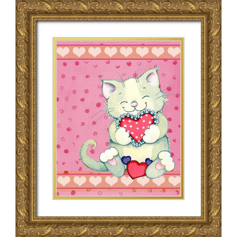 Heart Snuggles Gold Ornate Wood Framed Art Print with Double Matting by Wade, Valarie