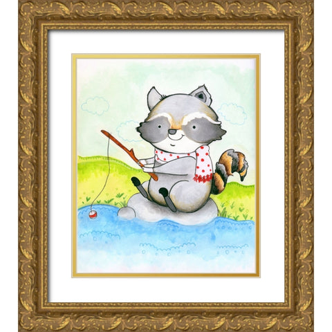 Gone Fishing Gold Ornate Wood Framed Art Print with Double Matting by Wade, Valarie