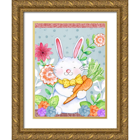 Carrots And Bunny Gold Ornate Wood Framed Art Print with Double Matting by Wade, Valarie