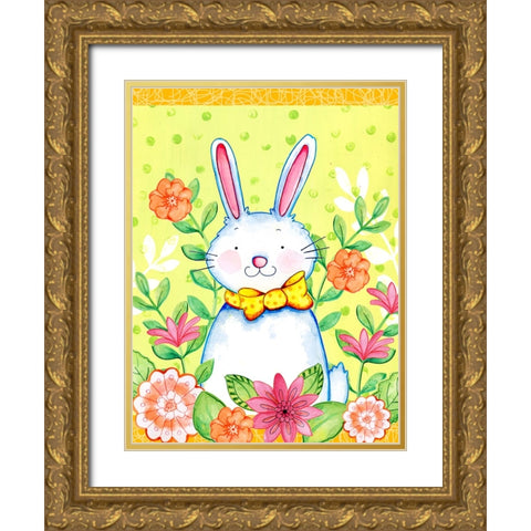 Flowers And Bunny Gold Ornate Wood Framed Art Print with Double Matting by Wade, Valarie