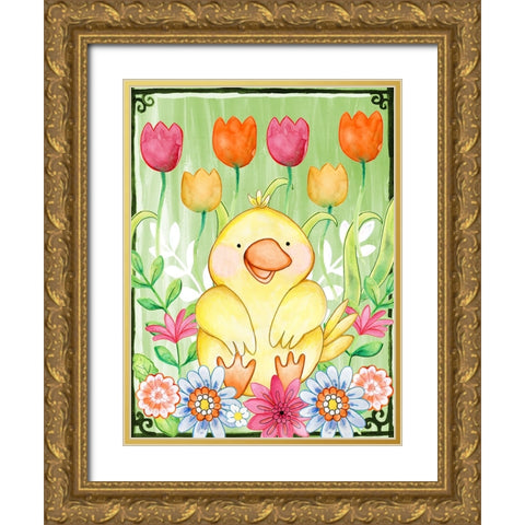 Just Duckie Gold Ornate Wood Framed Art Print with Double Matting by Wade, Valarie