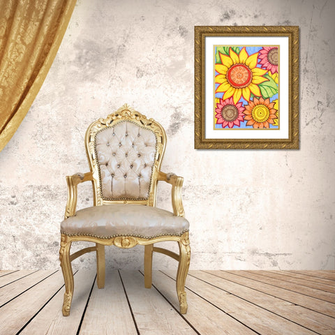 Sunflower Zen Gold Ornate Wood Framed Art Print with Double Matting by Wade, Valarie