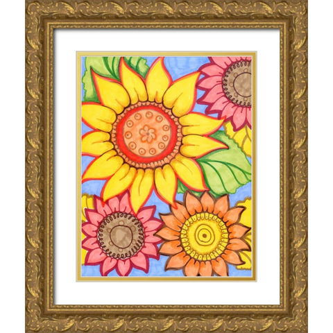 Sunflower Zen Gold Ornate Wood Framed Art Print with Double Matting by Wade, Valarie