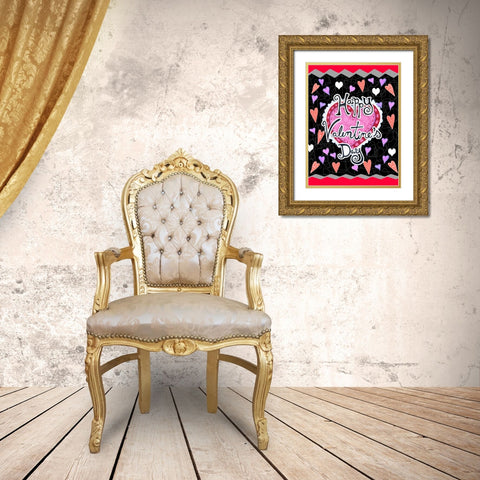 Lots of Hearts Gold Ornate Wood Framed Art Print with Double Matting by Wade, Valarie
