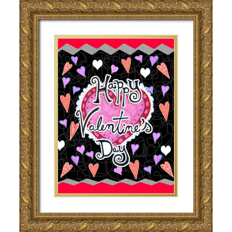 Lots of Hearts Gold Ornate Wood Framed Art Print with Double Matting by Wade, Valarie