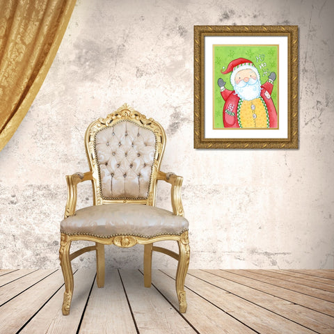 Happy Santa Gold Ornate Wood Framed Art Print with Double Matting by Wade, Valarie