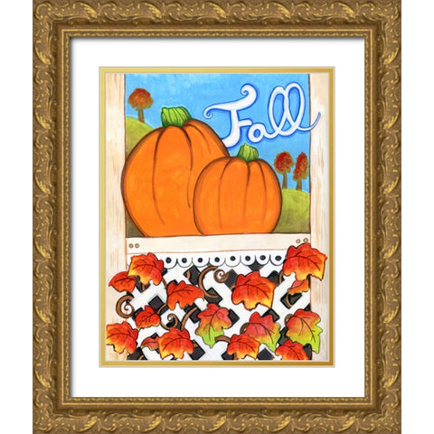 Fall Pumpkins Gold Ornate Wood Framed Art Print with Double Matting by Wade, Valarie
