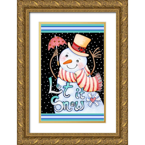 Snow Umbrella Gold Ornate Wood Framed Art Print with Double Matting by Wade, Valarie