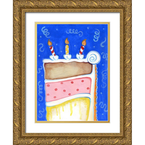 Birthday Cake Blue Gold Ornate Wood Framed Art Print with Double Matting by Wade, Valarie