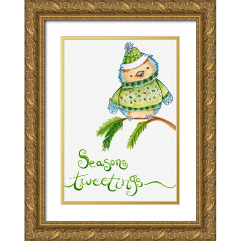 Blue Birds Branch Gold Ornate Wood Framed Art Print with Double Matting by Wade, Valarie