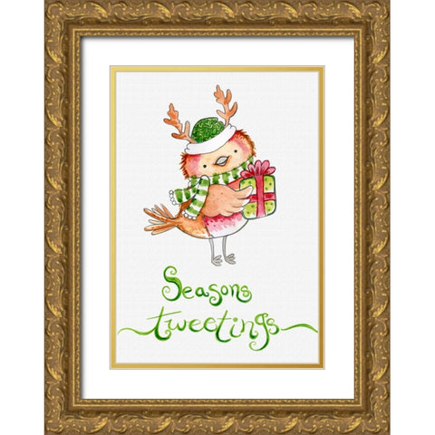Red Birds Gift Gold Ornate Wood Framed Art Print with Double Matting by Wade, Valarie
