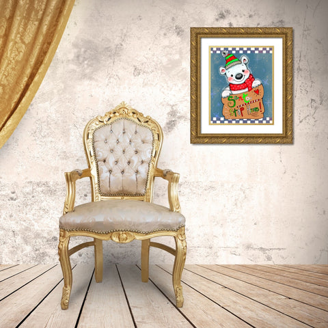 Santa Stop Here Bear Gold Ornate Wood Framed Art Print with Double Matting by Wade, Valarie