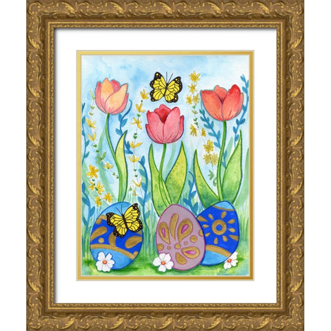 Egg Hunt Gold Ornate Wood Framed Art Print with Double Matting by Wade, Valarie