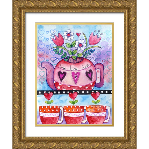 Love You Tea Gold Ornate Wood Framed Art Print with Double Matting by Wade, Valarie